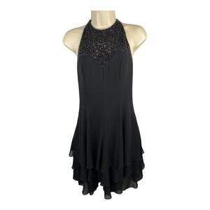 Black Tie Oleg Cassini size Small Silk Beaded Embellished Party Evening Dress